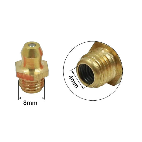 Brass M6 M8 M10 Thread Straight Grease Fittings Kit For Car 15 Piece Set, close-up of hex head nipple with dimensions