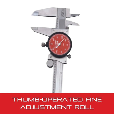 Pro Grade Stainless Steel Dial Caliper 0-6 Inch With Lock Screws, Red Face, 0.001 Inch Graduation And 0.001 Inch Accuracy