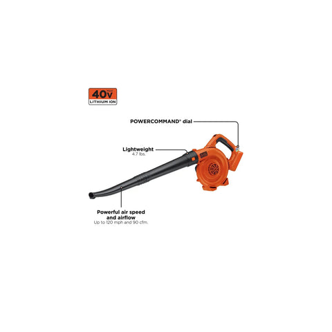Cordless Leaf Blower With Battery And Charger, 40V Max PowerCommand, 120 MPH Peak Air Speed, lightweight design labeled