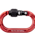 Red Mini Aluminum Keylock Screw-Lok Carabiner for throwline setup, gear mounting, non-PPE use, reinforced oval frame, 4kN strength