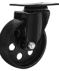 All Black Heavy Duty 4 Inch Swivel Plate Caster Wheels With Brake Lock, 400 Lbs Capacity Each, Iron High Gauge Steel, side view