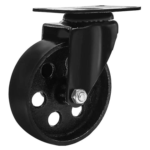 All Black Heavy Duty 4 Inch Swivel Plate Caster Wheels With Brake Lock, 400 Lbs Capacity Each, Iron High Gauge Steel, side view