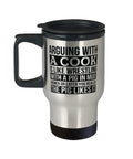 Travel Mug With Funny Saying Like Arguing With A Pig In Mud Gag Gift For The Office Boss Desk 14 Oz Durable Cup With Easy Grip Handle That Fits In Cup Holders