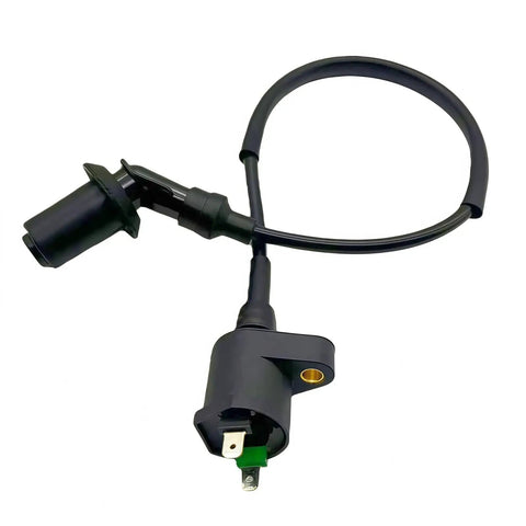 6 Pin AC CDI Box With Ignition Coil 2x A7TC Spark Plugs 4 Pin Voltage Regulator Rectifier Solenoid Relay For GY6 50cc 80cc 125cc 150cc Scooters ATVs Go Karts Mopeds Dirt Bikes Black showing ignition coil and spark plug connectors