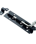 12 Piece 5 Inch Sliding Barrel Bolt Latch Kit Crafted From Heavy Duty Iron Features A Sleek Corrosion Resistant Finish on black latch.