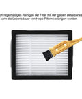 HEPA filter with yellow cleaning brush from All In One Replacement Accessory Kit For Your Robo Vac That Covers I3 I4 I7 I7 Plus E5 E6 E7 And J7 Series