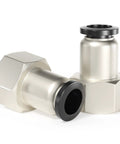 Female Straight Push To Connect Pneumatic Fittings One Quarter Inch Tube Outer Diameter To One Quarter Inch NPT Thread Copper And Plastic Air Fittings Pack Of Two With A Working Range From Zero To One Hundred Forty Five PSI