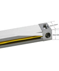 Close-up of heavy duty linear scale from Top Shelf Digital Readout DRO Kit, showing size dimensions for precise lathe mill operations.