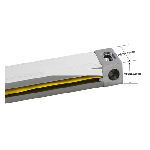 Close-up of heavy duty linear scale from Top Shelf Digital Readout DRO Kit, showing size dimensions for precise lathe mill operations.