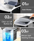 DUMOS black countertop ice maker with handle and transparent lid, compact home kitchen appliance