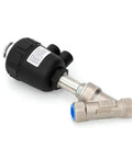 DN15 One Half Inch Pneumatic Angle Seat Valve For Steam Systems, Air Actuated, 0.3 To 1 MPa, PTFE Sealing, 304 Stainless Steel