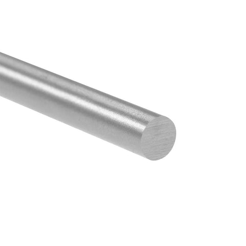 Side view of round steel rod, 5.1 mm diameter, 100 mm long, silver cylindrical shaft