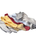 Maximum Absorbency Multicolored Recycled Sweatshirt Rag Pack 50 Lb Bag Pro Grade All Purpose Cleaning Cloths stacked on white