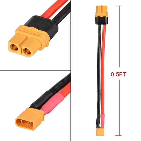 XT60 To XT30 Adapter Cable Set 4 Pieces 12 AWG XT60 Female To XT30 Male RC Lipo Battery Drone Wire For FPV 6 Inch Length