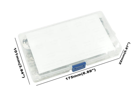 500 Piece Metric E Clips Kit In 304 Stainless Steel With 14 Sizes From 1.5mm To 15mm Side Mount External Retaining Rings in clear box