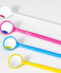 100 Count Disposable Dental Mouth Mirrors Kit, Anti Fog, Individually Wrapped Oral Inspection Mirrors In 4 Assorted Colors, Perfect For Dental Clinics Or Home Care, Hygienic And Easy To Use. Four colored disposable dental mouth mirrors on white background
