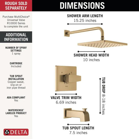 Modern Square Champagne Bronze Shower Trim And Tub Faucet Set Featuring Ten Inch Overhead Rainfall Head Fresh Bathroom Refresh Elevate Your Shower Game Clean Lines Smooth Soak Ready No Valve Included