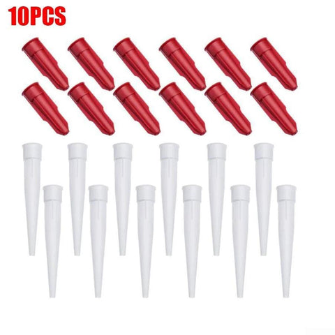 10-pack Silicone Cartridge Nozzle For Mastic Caulking Tool With Resealable Tube Cap shown in white and red