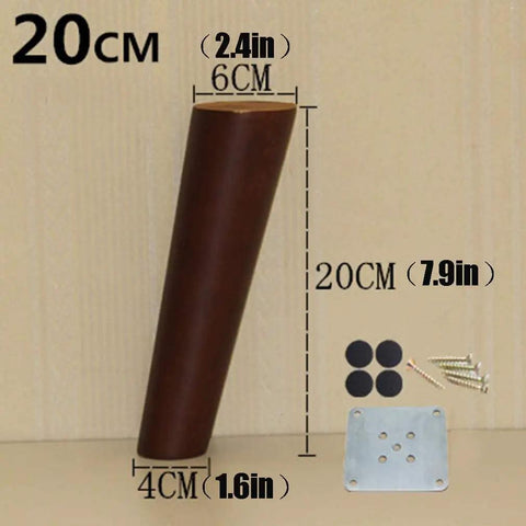 Solid Wood Table Legs Set Of 4 Round Conical Desk Feet Dark Walnut Finish 20cm height with mounting hardware included.