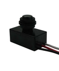 Outdoor Dusk To Dawn Photoelectric Sensor Switch with hard-wired design, black waterproof casing, and visible wiring for DC systems.
