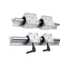 Two Pack Linear Guide Rails SBR12 SBR16 SBR20 With Four UU Shaft Bearing Blocks For CNC Builds Smooth Glide Motion 250mm 300mm 1000mm Lengths Complete DIY CNC Kit, aluminum rails and blocks