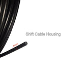 Close-up of 4mm x 50ft black bicycle shift cable housing with 50 end caps for smooth shifting durable rubber outer inner wire sleeve