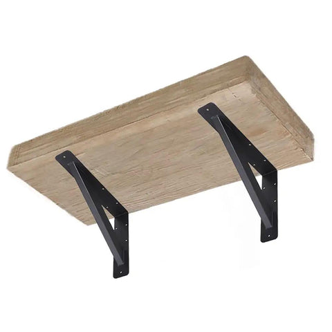 Beefy Heavy Duty Countertop Shelf Brackets Set Of 2 12x9 Inch Solid Metal Triangle Supports under wooden shelf.