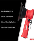Side view of 6-Inch Composite Dual Action PSA Sander With 10,000 RPM, low-vibration pneumatic tool, double-sealed lubrication-free motor