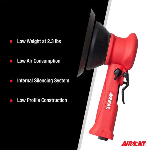 Side view of 6-Inch Composite Dual Action PSA Sander With 10,000 RPM, low-vibration pneumatic tool, double-sealed lubrication-free motor