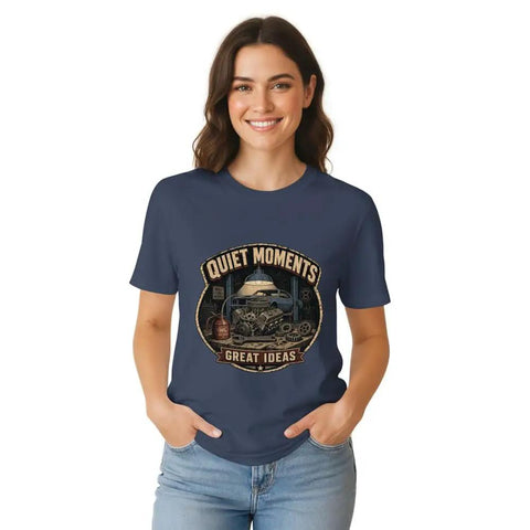 Vintage Mechanical Engineer T Shirt With Cool Engine And Wrench Design For Car Enthusiasts Who Love Garage Projects Soft Cotton Tee worn by a woman.