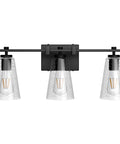 Vintage Industrial 3 Light Vanity Sconce In Black With Bubble Glass Shades, Durable Wrought Iron Wall Light For Bathroom, Retro Vibe