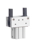 Heavy Duty Open And Close Air Claw Cylinder For Factory Automation MHT2 Series Pneumatic Actuator with black grips and silver body.