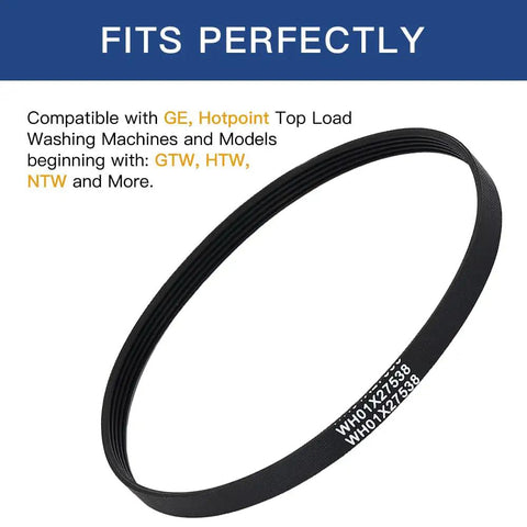 Heavy Duty 22 Inch Five Rib Washer Drive Belt For Ge And Hotpoint Top Load Machines Smooth Spin Upgrade For Wh01X27538 part showing detailed grooves.