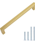 Golden Champagne Modern Square Cabinet Pull Handle 4-1/8 Inch Length With 3-3/4 Inch Center And 1-1/10 Inch Projection, Fits Most Cabinets, 10 Pack Includes 1 Inch And 1.5 Inch Screws For Easy Install shown with screws