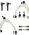 Built Tough Eight Piece Front Steering Suspension Kit With Heavy Duty Control Arms Ball Joints Tie Rods And Sway Links For 2015 2016 Cadillac Escalade, featuring alloy control arms and joints.
