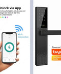 No Sweat Smart Door Lock With Legit Hella Secure Biometric Fingerprint Access And Dead Simple Keyless Entry Handle featuring app control.