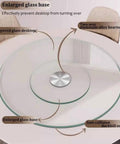 Top view of Twenty Seven Inch Tempered Glass Lazy Susan Round Kitchen Turntable with enlarged glass base and aluminum bearings.