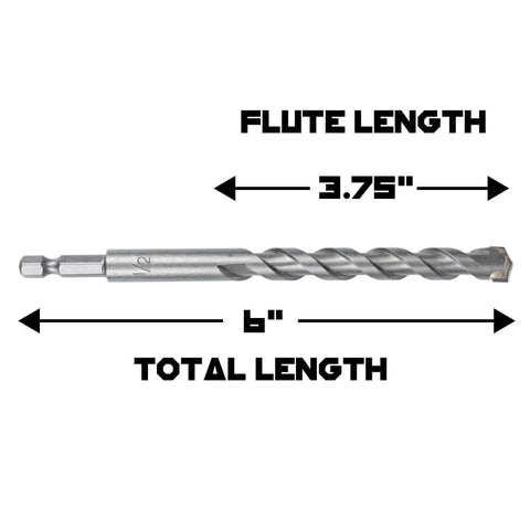 1/2-inch carbide-tipped masonry drill bit, 6-inch total length with 3.75-inch flute for concrete
