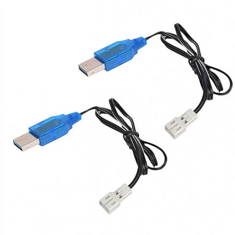Two Dope 3.7V USB Charger Cable for 1S LiPo RC Batteries with PH2.0 Connector, 63mm length, blue casing.