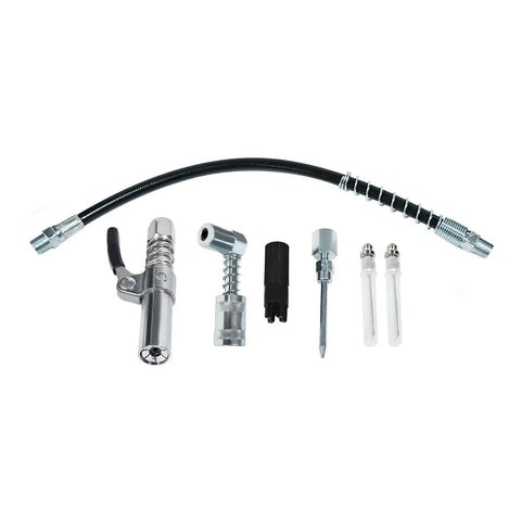 Grease Gun Accessory Kit With Needle Dispenser 90 Degree Coupler 12 Inch Hose Fitting Cleaner And More For Auto Shop