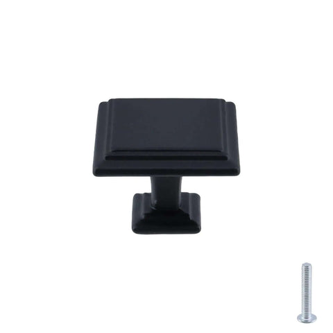 Square Cabinet Knob Matte Black Set Heavy Duty Aluminum Alloy Drawer Handles, square with screw, modern design hardware