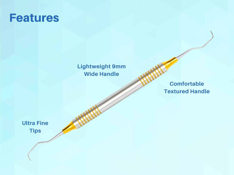 Gracey Curettes Set 7 Pcs With Gold Plasma Coated Tips For Precision Scaling Root Planing And Periodontal Care, Ergonomic 9 Mm Handle For A Comfy Pro Grade Dental Instrument Kit. 9mm textured handle and ultra fine tips