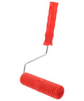 Red Grain Pattern Paint Roller For Wall Texturing With Ergonomic Plastic Handle, red rubber tread, ergonomic grip design.