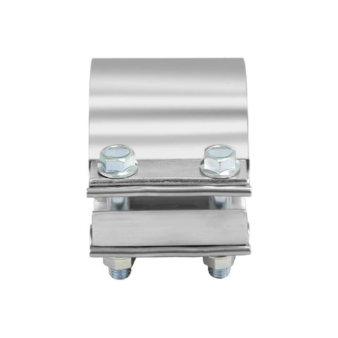 Front view of Beefy Stainless 5 Inch Exhaust Band Clamp Butt Joint Sleeve Coupler for Mufflers and Exhaust Pipe 2 Pack Heavy Duty DIY Inline Connector