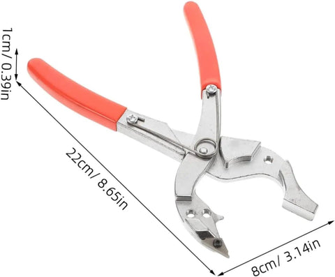 Car Door Lock Face Cap Removal Tool Set With Disassembly Clamp Pliers, metal tool, 22cm x 8cm with red handles.