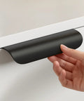 Hand using 5 Inch Black Cabinet Pulls 20 Pack Edge Pulls Finger Pull Flat Drawer Handles For Cabinets Kitchen Hardware