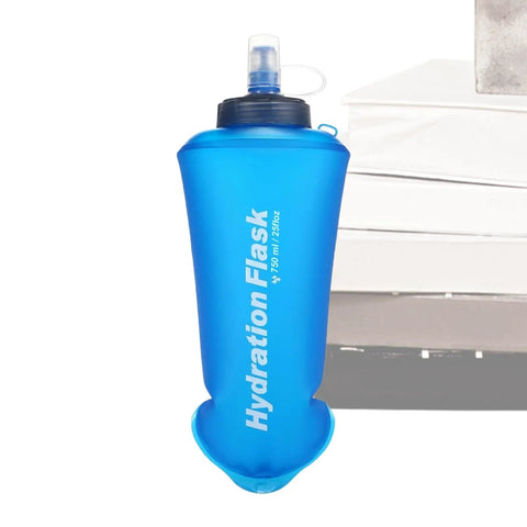 Foldable Hydration Bottle For Hiking And Running, 11.42 Inch Squeeze Bladder With Leakproof Caps, 750ml blue silicone