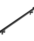 Heavy Duty Aluminum Stair Railing DIY Kit With Sweet Matte Black Coating and No Sweat Adjustable Wall Mount Brackets for Effortless Indoors Or Outdoors Upgrades Spanning Six Feet, showing the railing and brackets.