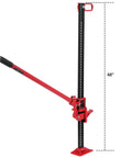48 Inch Heavy Duty Farm Jack With 7000 Lb Lifting Capacity in red steel, ratcheting off road utility design with long handle
