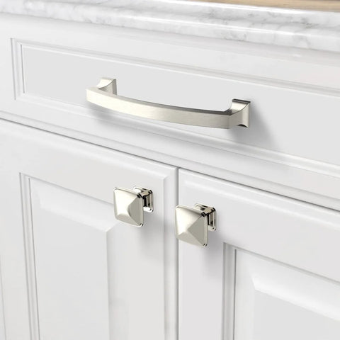 10 Pack 5 Inch Cabinet Handles Brushed Satin Nickel Center To Center 128mm Pulls For Cabinets Installed on White Drawer